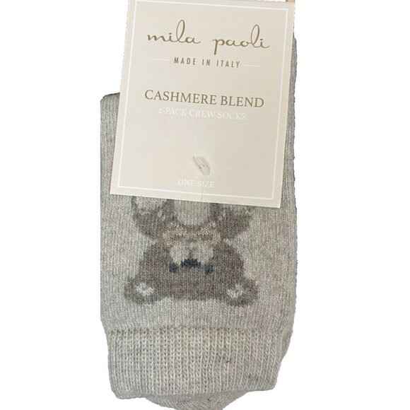 Mila Paoli Made In Italy Sand Teddy Bear Graphic Cashmere Wool Blend Crew Socks - Picture 4 of 5